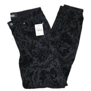 Paige Black Jeans Size 27 Hoxton Toile Skinny Ankle Black Floral Flocked